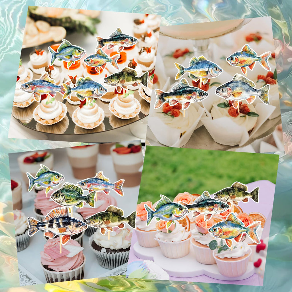 Deorfuy 36Pcs Fishing Cupcake Toppers – Fish Theme Birthday Party Decorations