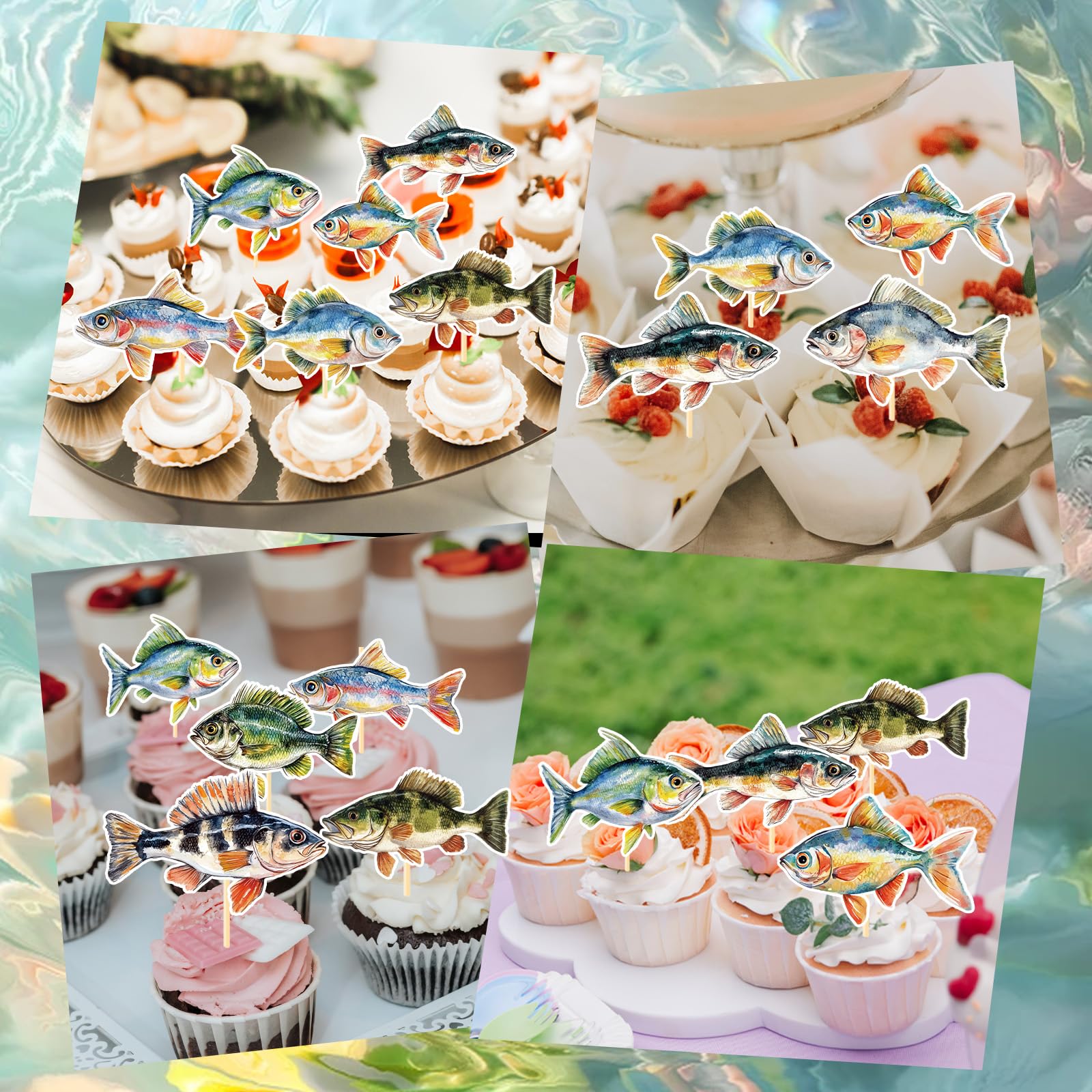 Deorfuy 36Pcs Fishing Cupcake Toppers – Fish Theme Birthday Party Decorations