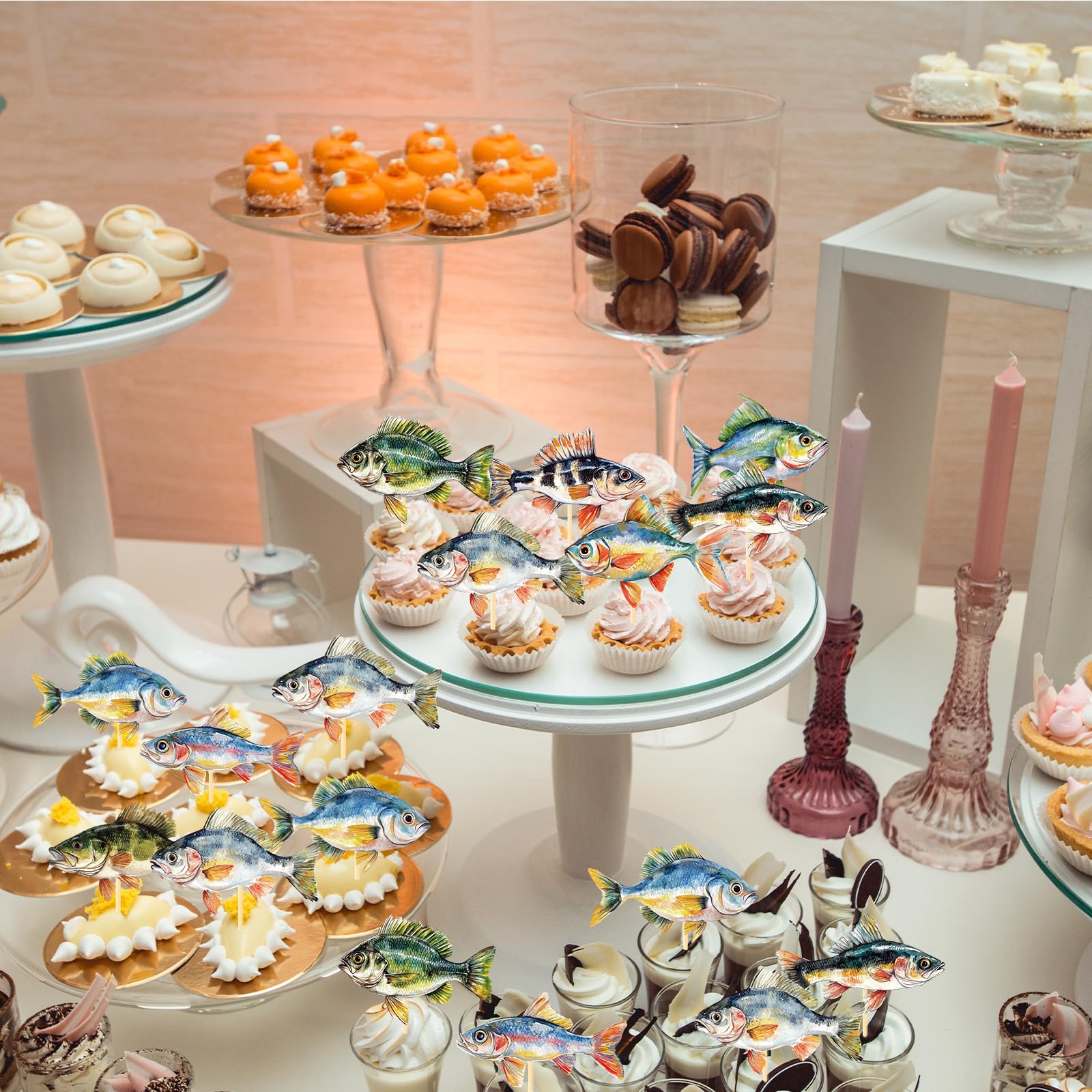 Deorfuy 36Pcs Fishing Cupcake Toppers – Fish Theme Birthday Party Decorations