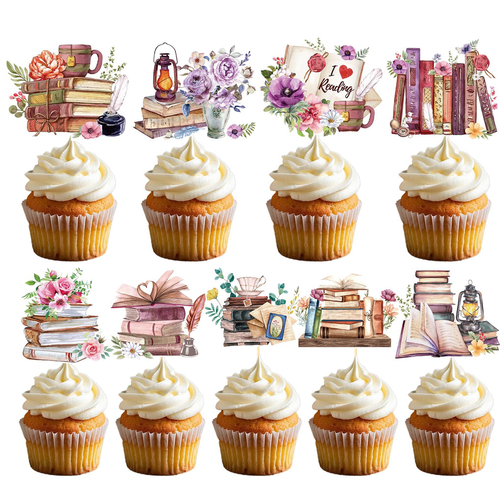 Deorfuy Book Themed Cupcake Toppers - 36pcs I Love Reading Party Decor