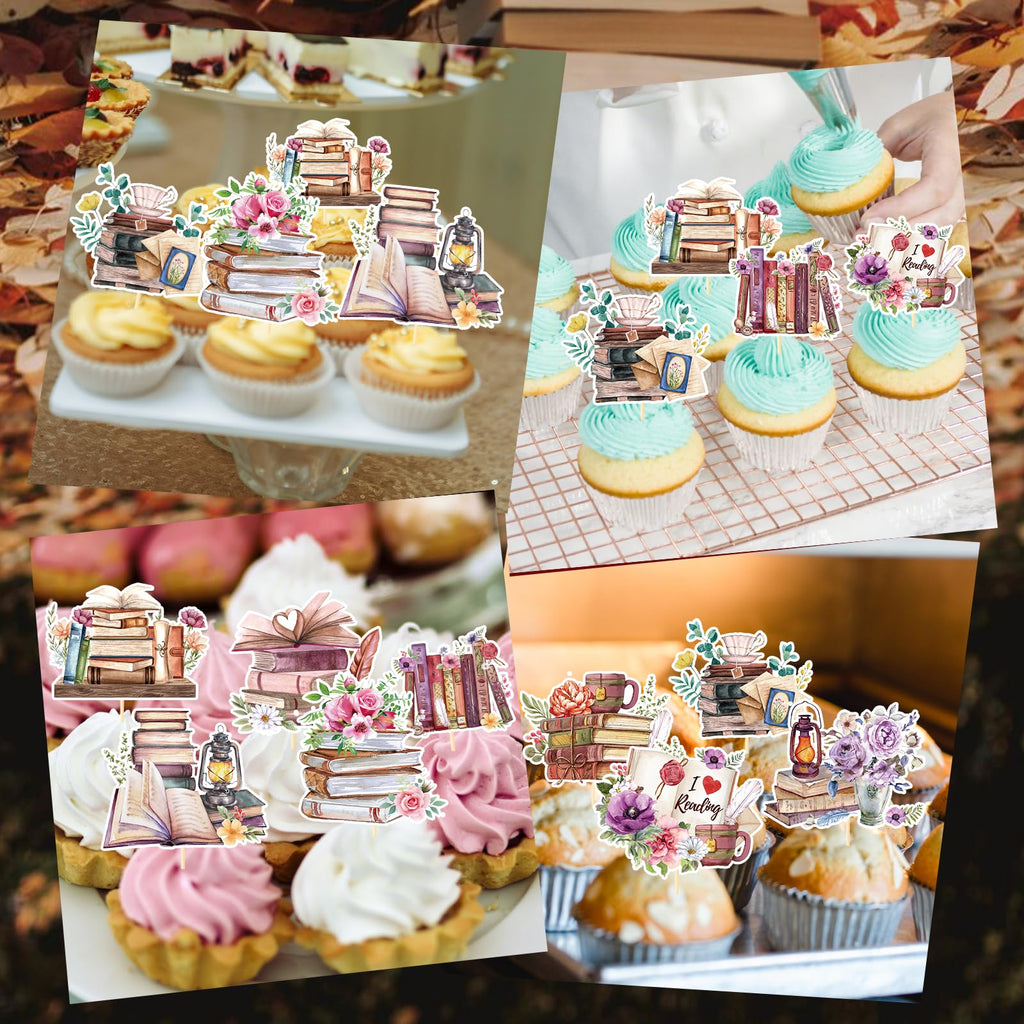 Deorfuy Book Themed Cupcake Toppers - 36pcs I Love Reading Party Decor
