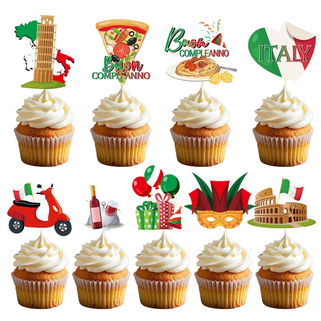 Deorfuy Italian Birthday Party Decorations – 36 Pcs Cupcake Toppers (Buon Compleanno)