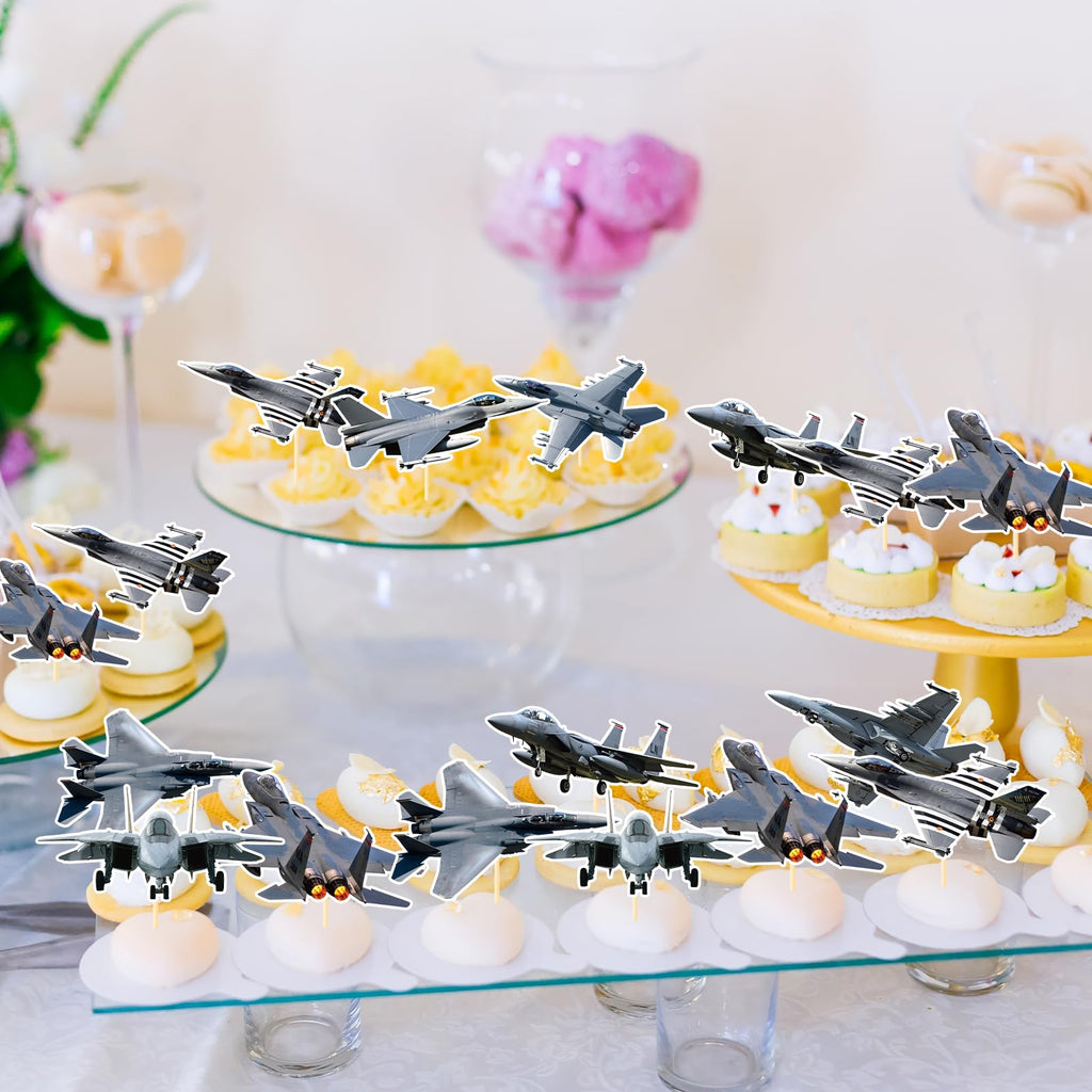 Deorfuy Airplane Cupcake Toppers – 40 Pcs Birthday Party Decorations