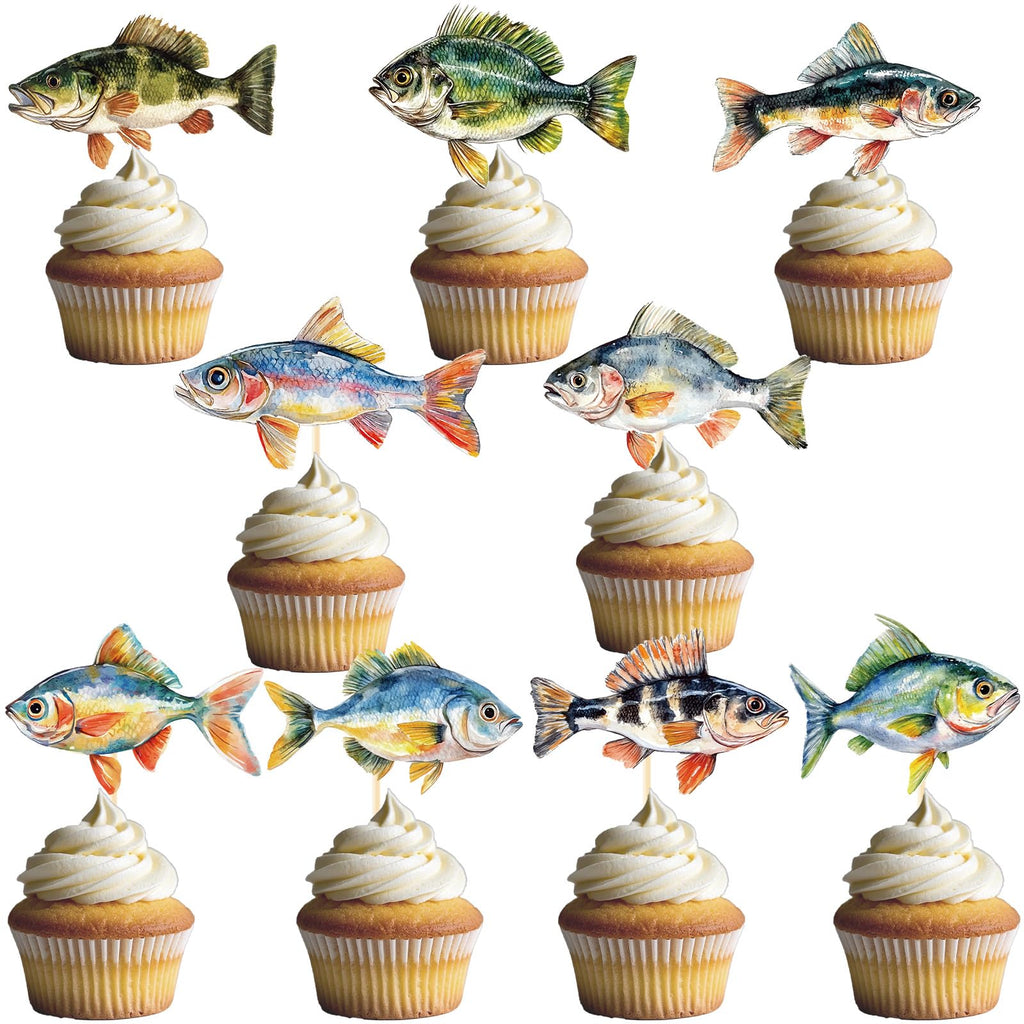 Deorfuy 36Pcs Fishing Cupcake Toppers – Fish Theme Birthday Party Decorations