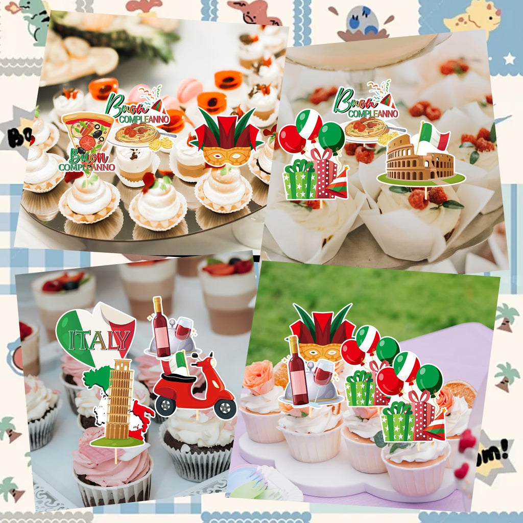 Deorfuy Italian Birthday Party Decorations – 36 Pcs Cupcake Toppers (Buon Compleanno)