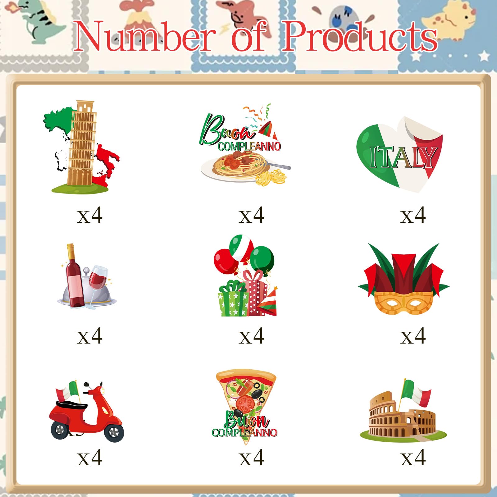 Deorfuy Italian Birthday Party Decorations – 36 Pcs Cupcake Toppers (Buon Compleanno)