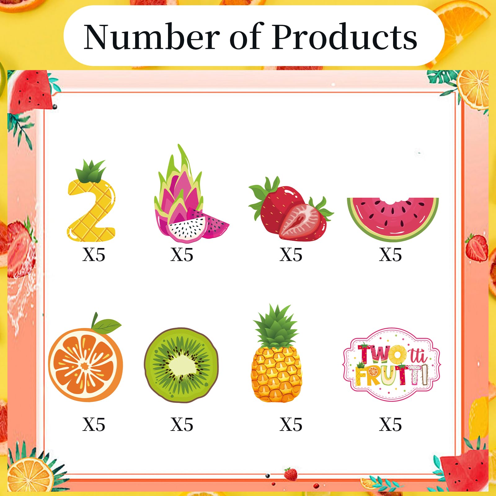 Deorfuy Twotti Fruity Cupcake Toppers – 40Pcs for 2nd Birthday (Strawberry & Watermelon)