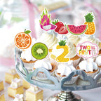 Deorfuy Twotti Fruity Cupcake Toppers – 40Pcs for 2nd Birthday (Strawberry & Watermelon)