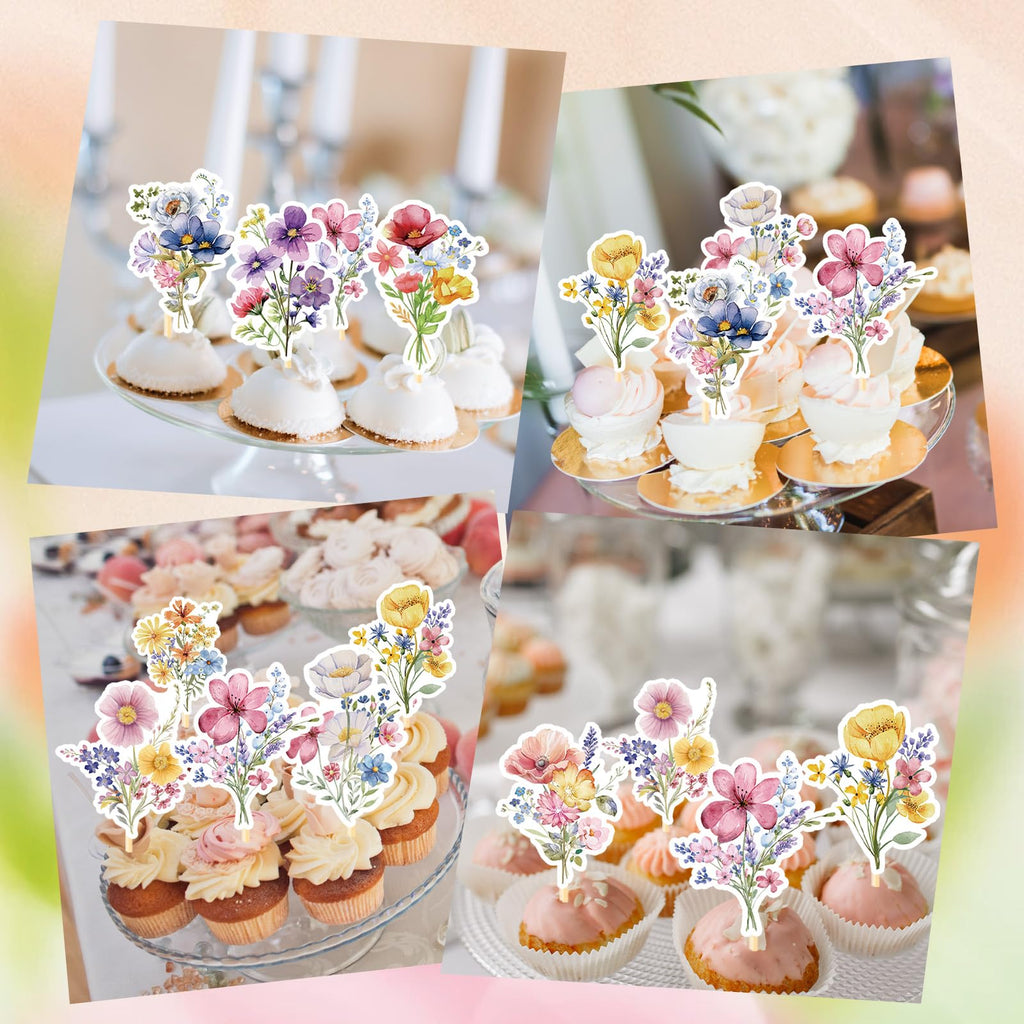 Deorfuy Wildflower Cupcake Toppers – 36-Piece Party Decorations for Baby Shower & Birthday