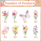 Deorfuy Wildflower Cupcake Toppers – 40Pcs Butterfly & Flower Party Decorations