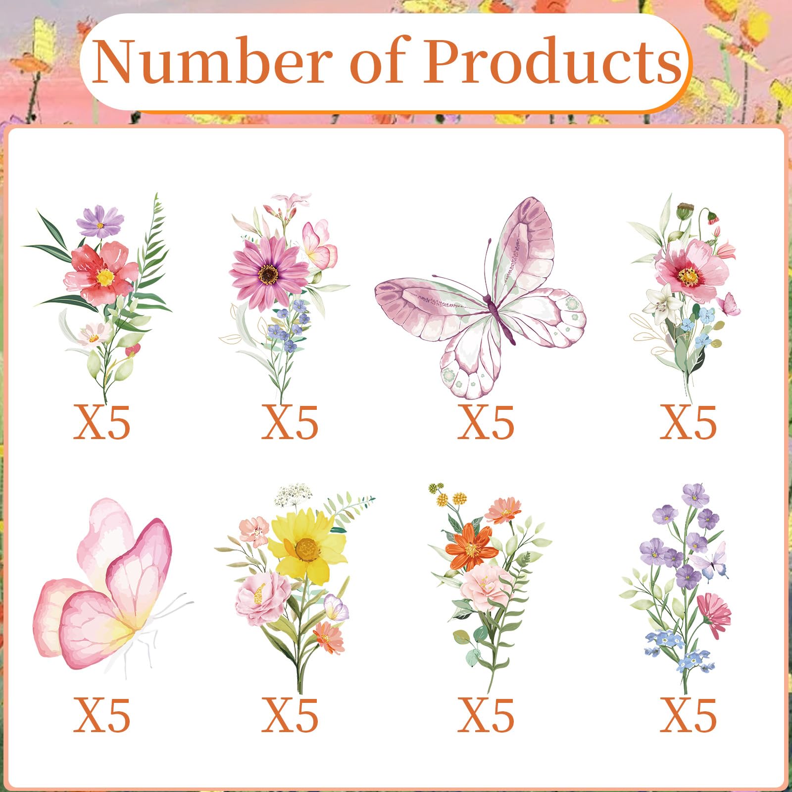 Deorfuy Wildflower Cupcake Toppers – 40Pcs Butterfly & Flower Party Decorations