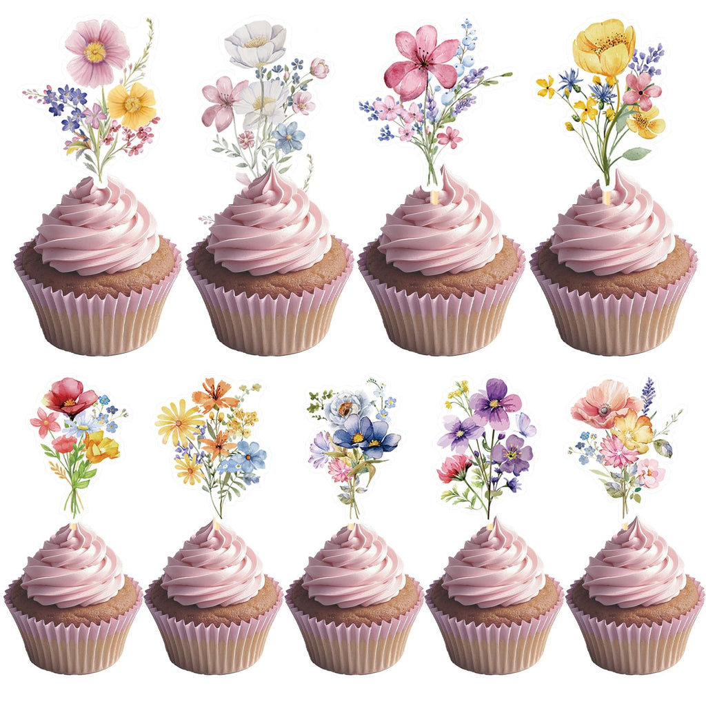 Deorfuy Wildflower Cupcake Toppers – 36-Piece Party Decorations for Baby Shower & Birthday