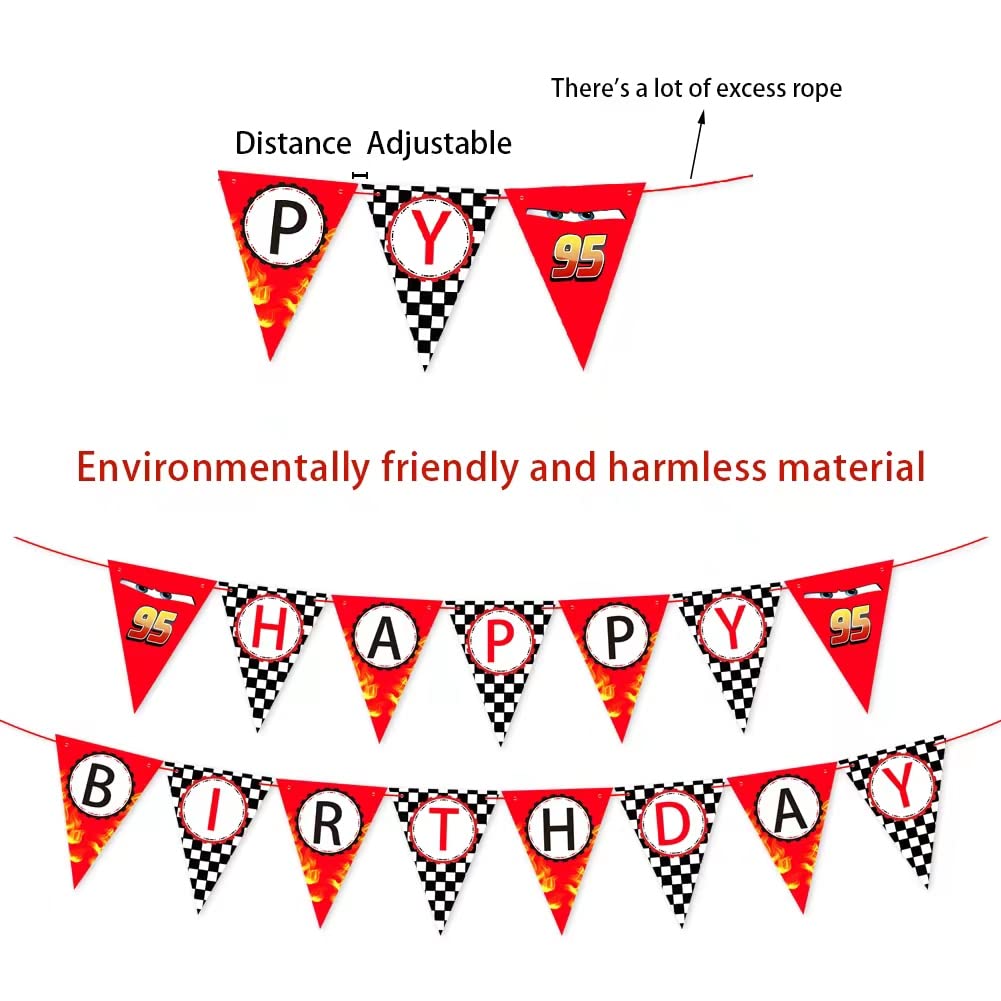 Derzhssg Race Car Happy Birthday Banner – Racing Themed Party Sign & Checkered Flag Decorations