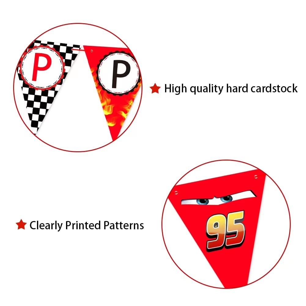 Derzhssg Race Car Happy Birthday Banner – Racing Themed Party Sign & Checkered Flag Decorations