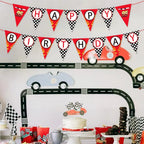 Derzhssg Race Car Happy Birthday Banner – Racing Themed Party Sign & Checkered Flag Decorations
