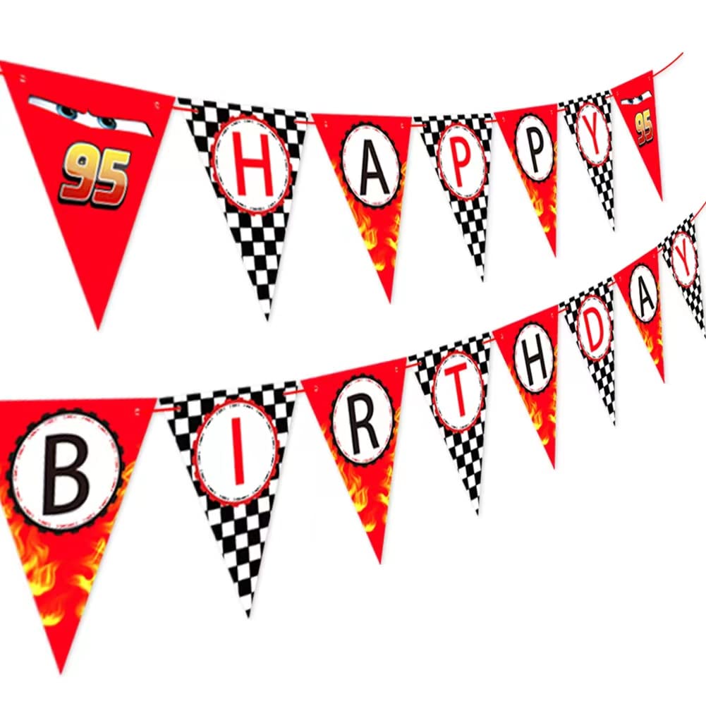 Derzhssg Race Car Happy Birthday Banner – Racing Themed Party Sign & Checkered Flag Decorations