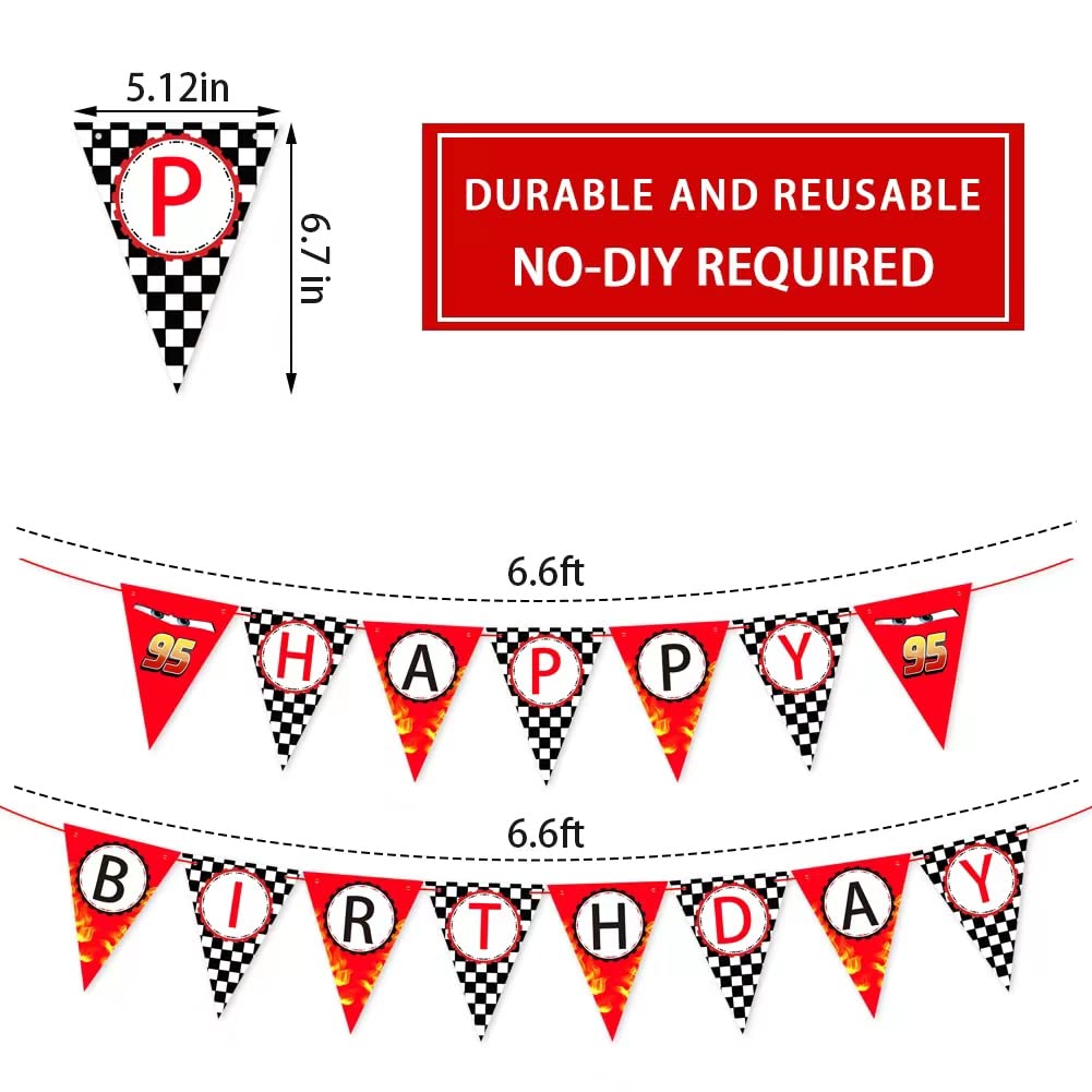 Derzhssg Race Car Happy Birthday Banner – Racing Themed Party Sign & Checkered Flag Decorations