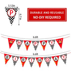 Derzhssg Race Car Happy Birthday Banner – Racing Themed Party Sign & Checkered Flag Decorations