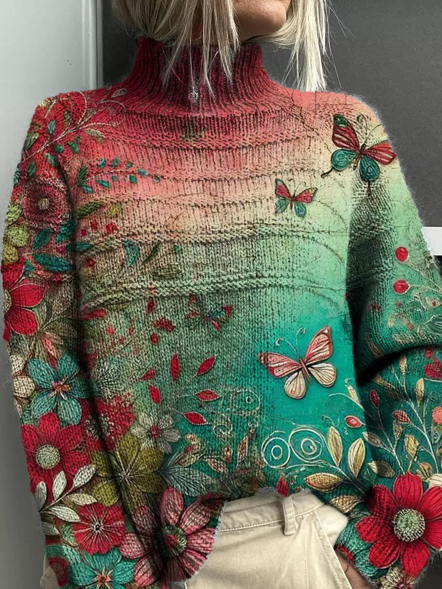 Christmas Abstract Print Casual Cardigan Coat