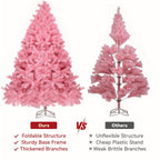 Christmas Tree 6ft, Pink Artificial Christmas Tree with 800 Tips Xmas 180CM Tree Foldable Metal Stand for Indoor Outdoor Holiday Decorations