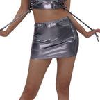 Gold-foil Patent Leather Sheath Skirt, Women's