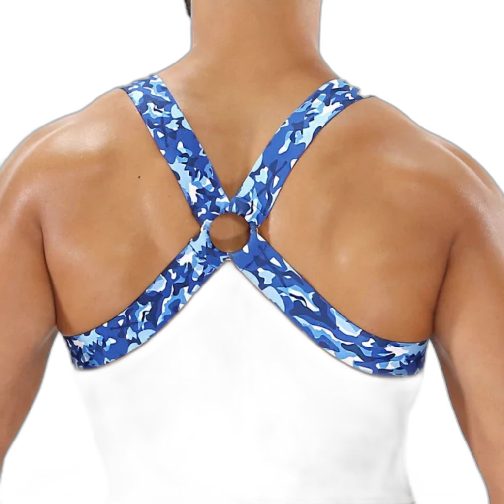TOF Paris Fetish Elastic Chest Harness Blue Camouflage