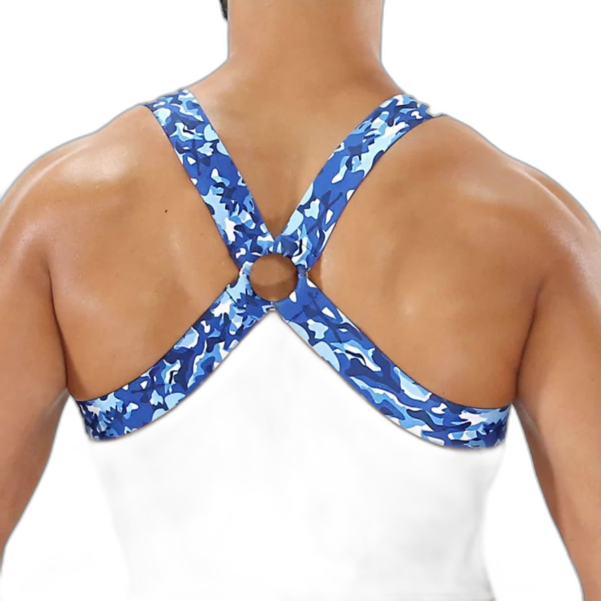 TOF Paris Fetish Elastic Chest Harness Blue Camouflage