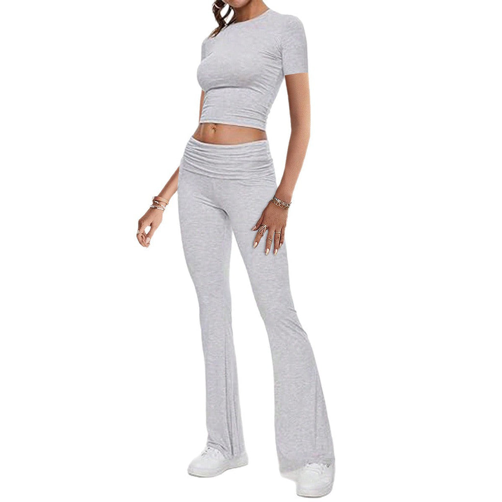 European And American-style Sporty Short-sleeve T-shirt And Long Pants Two-piece Women's Outfit