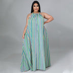 Women's Loose And Casual Plus-Size Striped Printed Dress