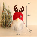 Handmade Scandinavian Christmas Gnome - Rudolf Reindeer Faceless Doll with Knitted Hat & Antlers | Nordic Holiday Table Decoration