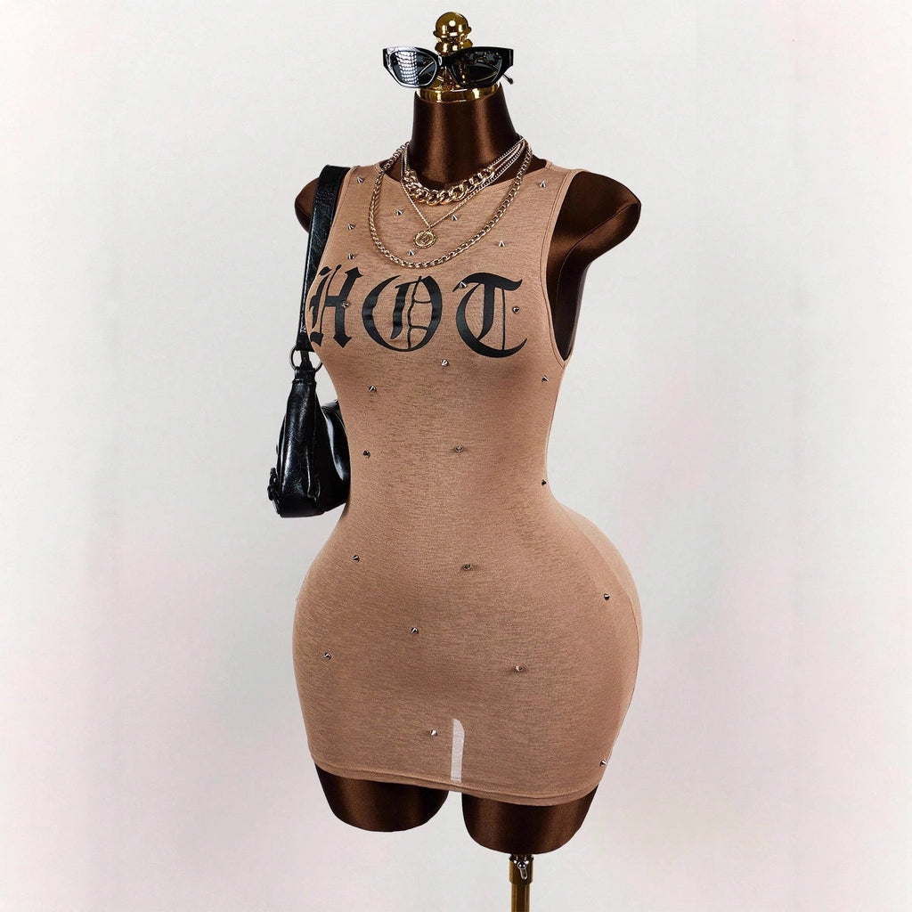 Women's Printed Sleeveless Sexy Waist-Cinching Sheath Dress