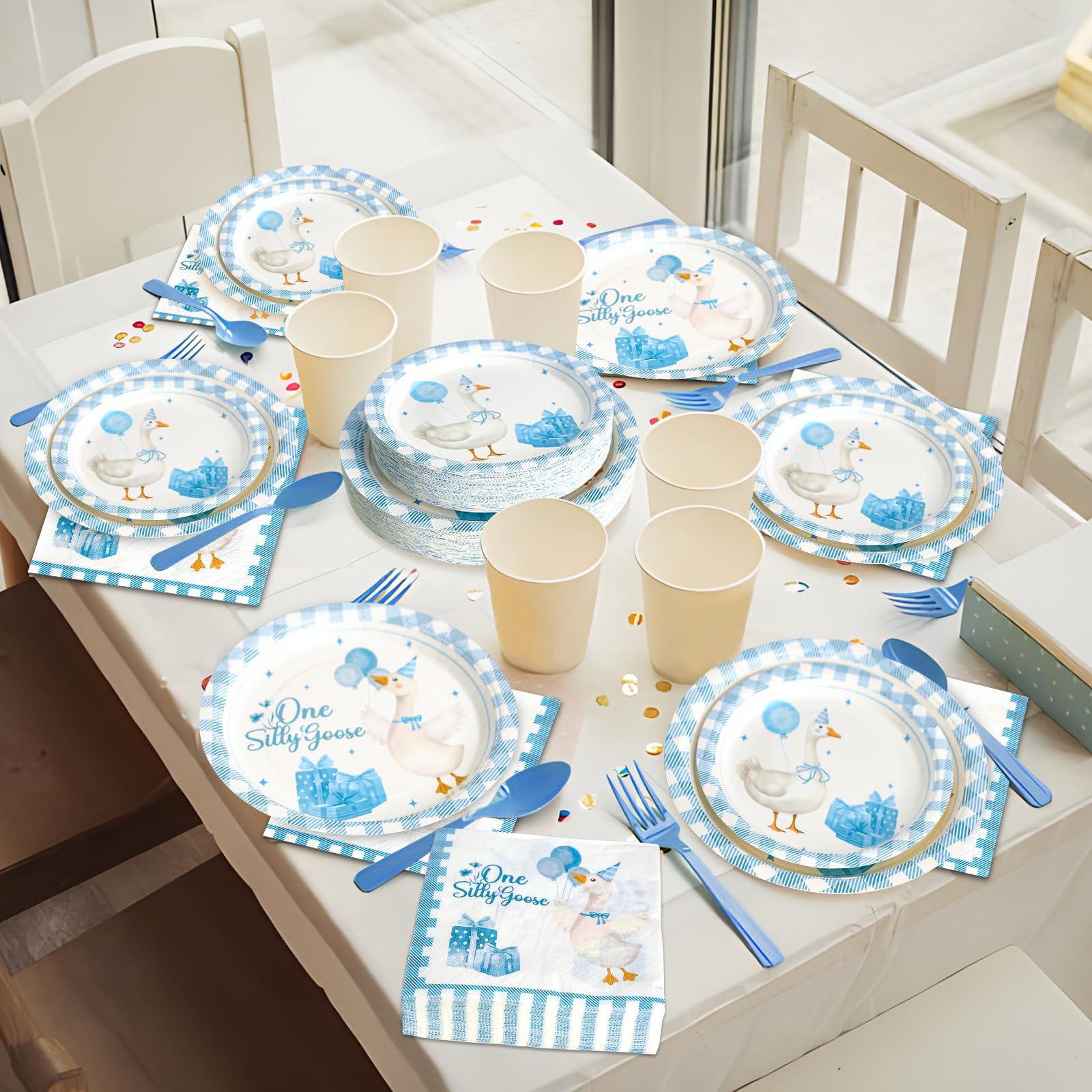 Dhnvcud 180PCS One Silly Goose Party Supplies – Serves 60, Goose Theme Plates & Napkins Kit