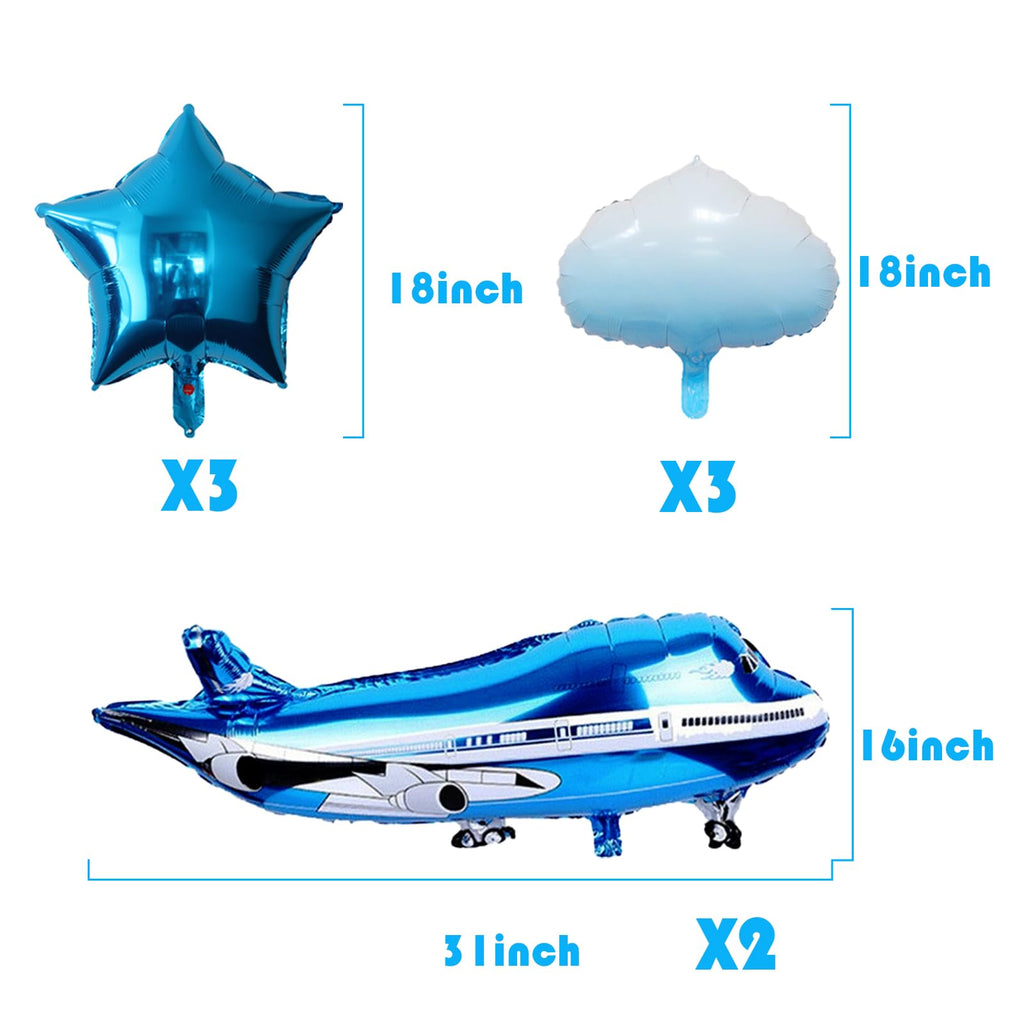 DIADARL 7pc Blue Aluminum Airplane Balloons – Plane-Themed Party Decor for Baby Showers & Birthdays