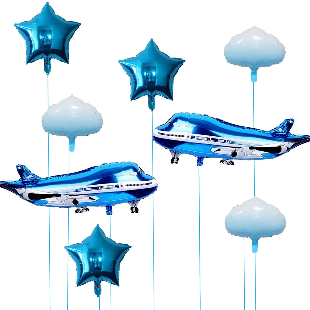DIADARL 7pc Blue Aluminum Airplane Balloons – Plane-Themed Party Decor for Baby Showers & Birthdays