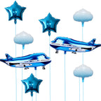 DIADARL 7pc Blue Aluminum Airplane Balloons – Plane-Themed Party Decor for Baby Showers & Birthdays