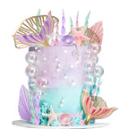 DiDida Mermaid Cake Topper Set — Big Tails, Seaweed, Bubbles, Shells & Golden Ginkgo Leaves