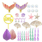 DiDida Mermaid Cake Topper Set — Big Tails, Seaweed, Bubbles, Shells & Golden Ginkgo Leaves