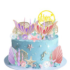 DiDida Mermaid Cake Topper Set — Big Tails, Seaweed, Bubbles, Shells & Golden Ginkgo Leaves
