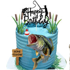 DiDida Gone Fishing Cake Topper with Largemouth Bass Sign | Fisherman Birthday