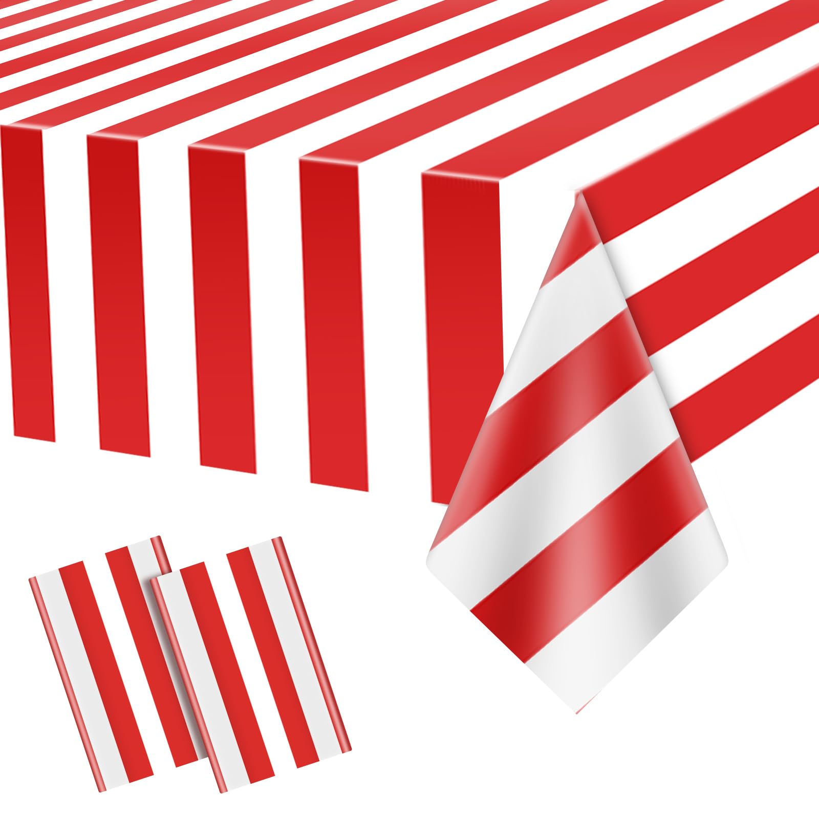 Dimglujeap Carnival Tablecloths – Red & White Stripes, 87x51, 2pcs