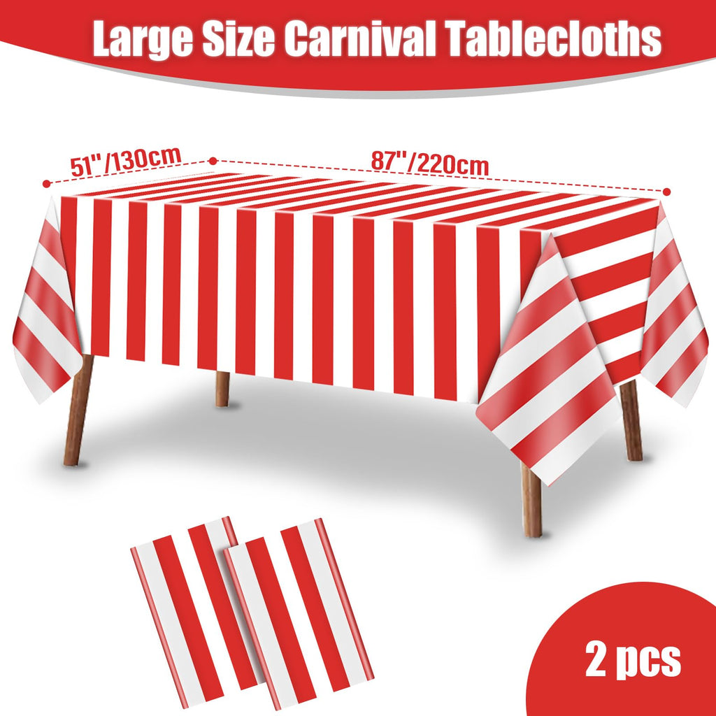 Dimglujeap Carnival Tablecloths – Red & White Stripes, 87x51, 2pcs