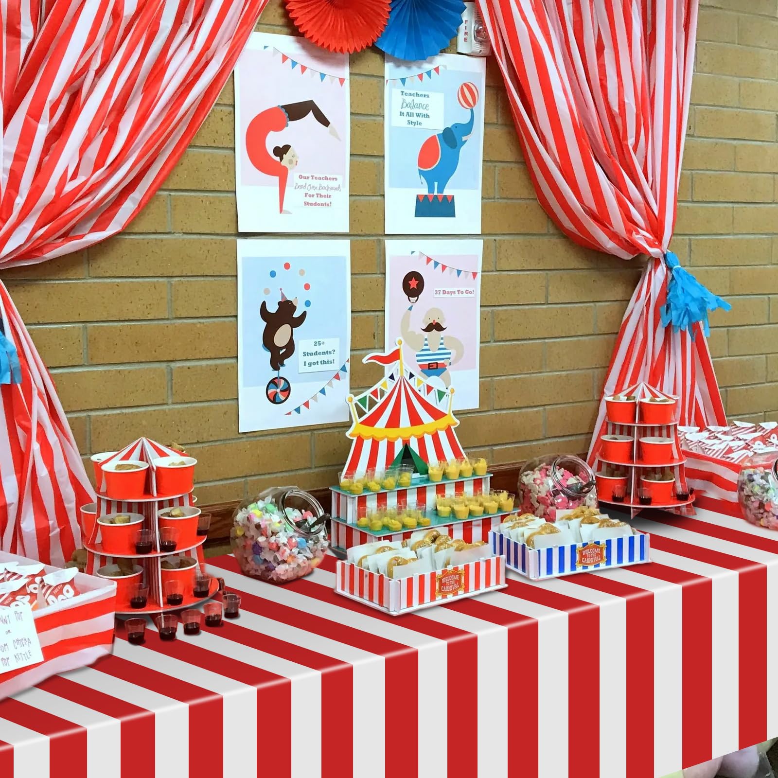 Dimglujeap Carnival Tablecloths – Red & White Stripes, 87x51, 2pcs