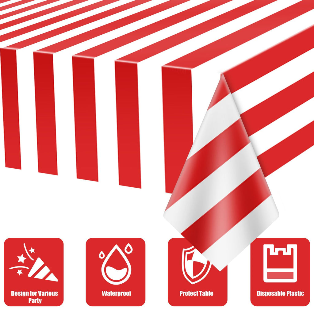 Dimglujeap Carnival Tablecloths – Red & White Stripes, 87x51, 2pcs