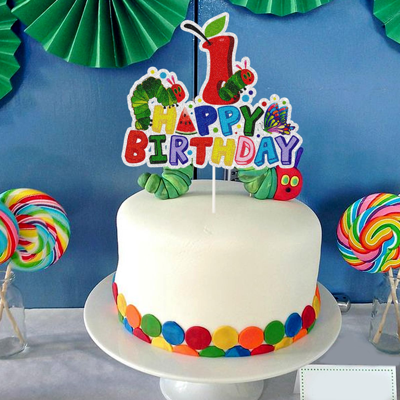 DKCTQU Hungry Caterpillar 1st Birthday Cake Topper – Reading Story Theme Decor