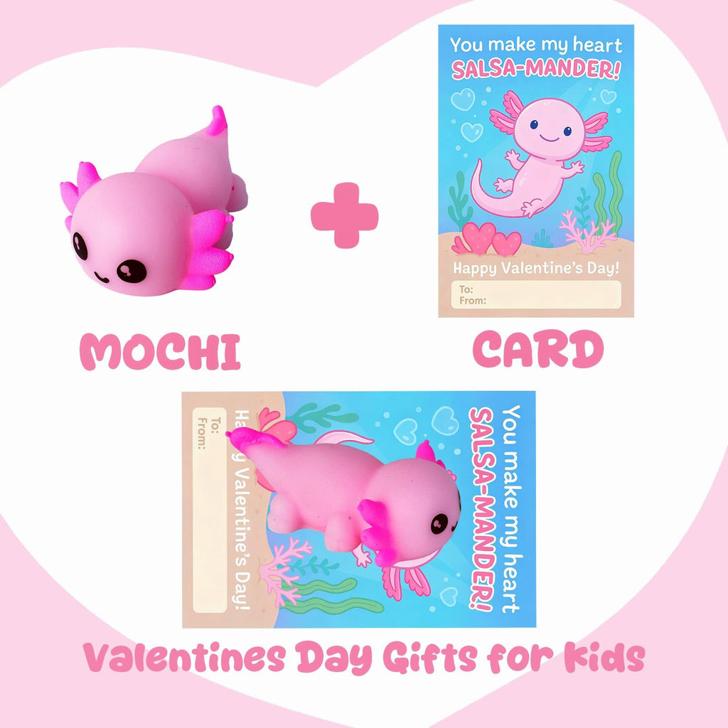 DKJOAZ 24-Pack Valentines Day Axolotl Mochi Squishy — Non-Candy School Gifts & Party Favors