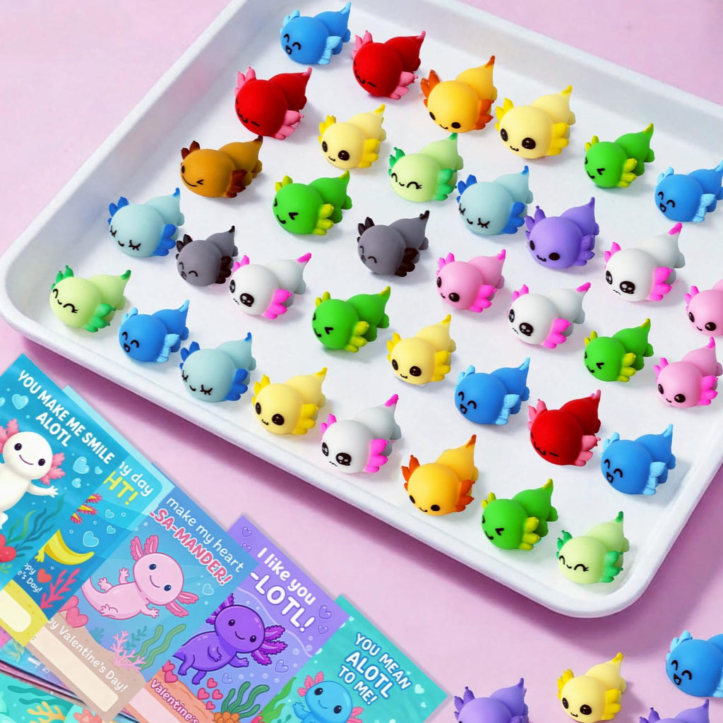 DKJOAZ 24-Pack Valentines Day Axolotl Mochi Squishy — Non-Candy School Gifts & Party Favors