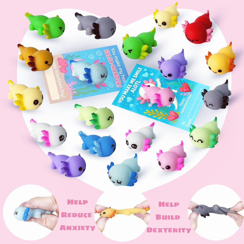 DKJOAZ 24-Pack Valentines Day Axolotl Mochi Squishy — Non-Candy School Gifts & Party Favors