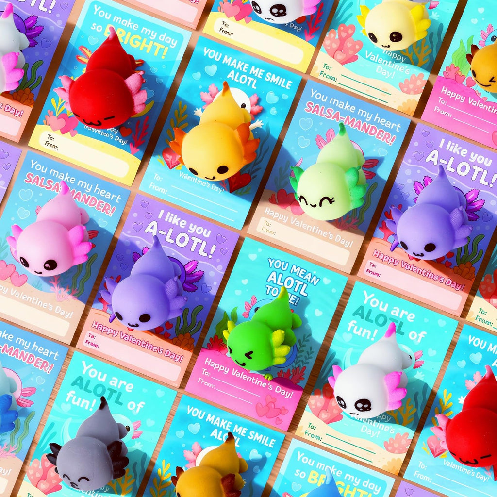 DKJOAZ 24-Pack Valentines Day Axolotl Mochi Squishy — Non-Candy School Gifts & Party Favors