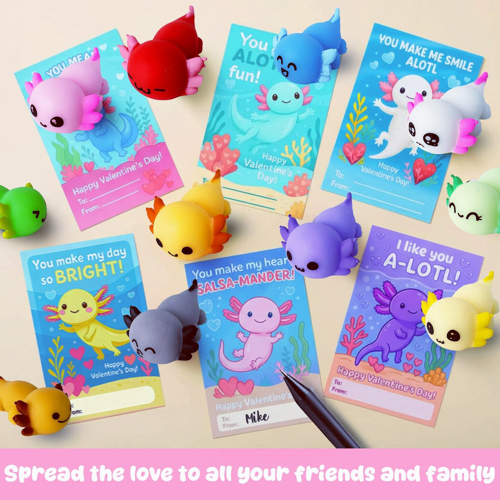 DKJOAZ 24-Pack Valentines Day Axolotl Mochi Squishy — Non-Candy School Gifts & Party Favors