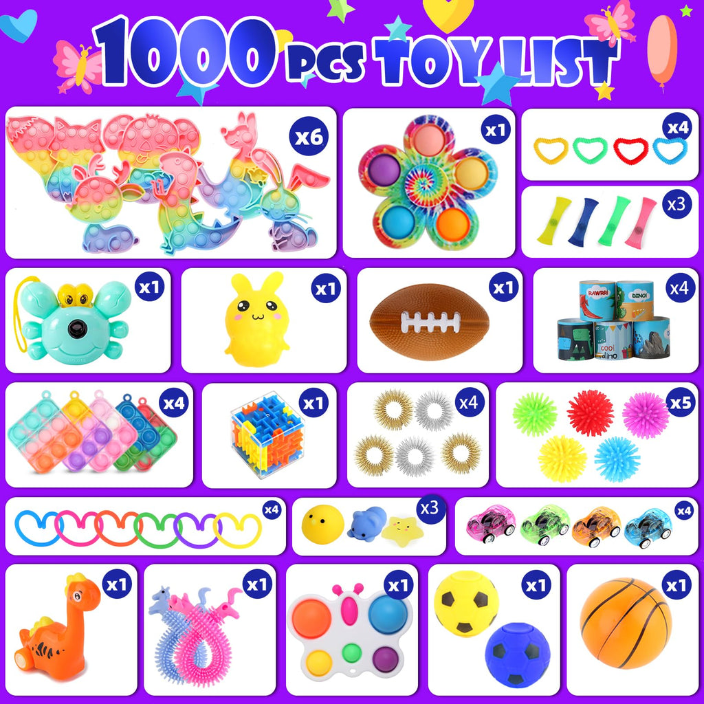 DKZ 1000Pcs Fidget Toys Pack – Bulk Party Favors & Sensory Toys